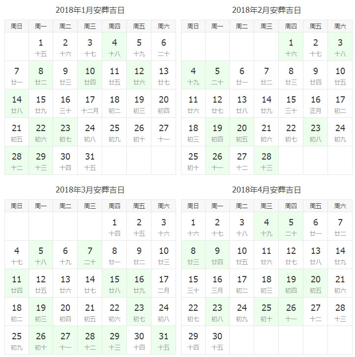 2018年下葬安葬黄道吉日查询