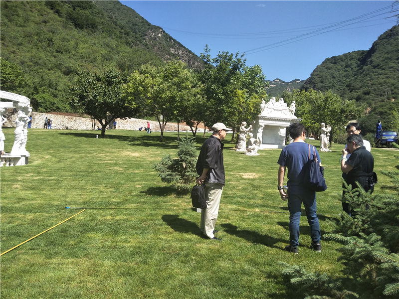 业务员讲解墓地量地