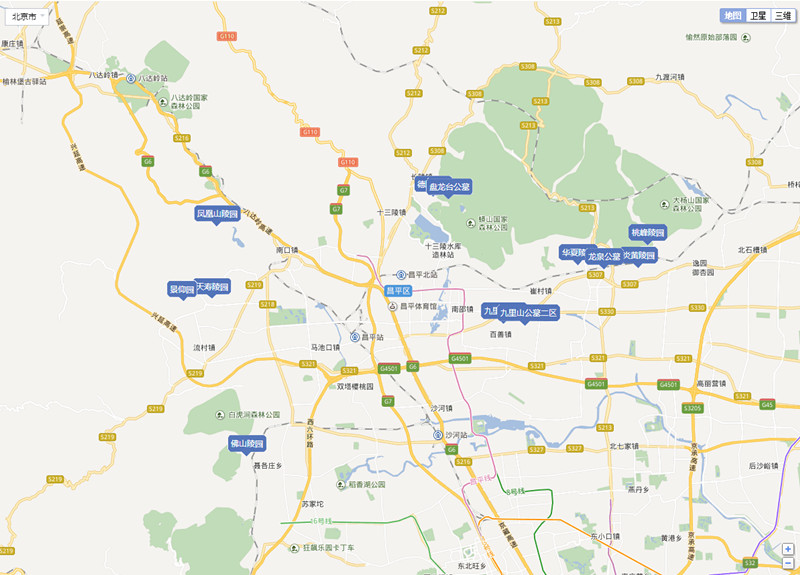 北京昌平墓地分布图