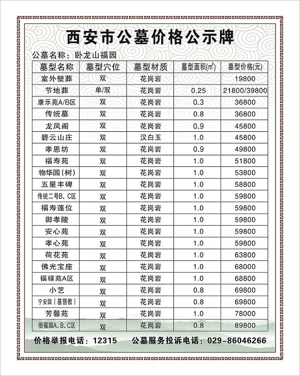 价格表公示